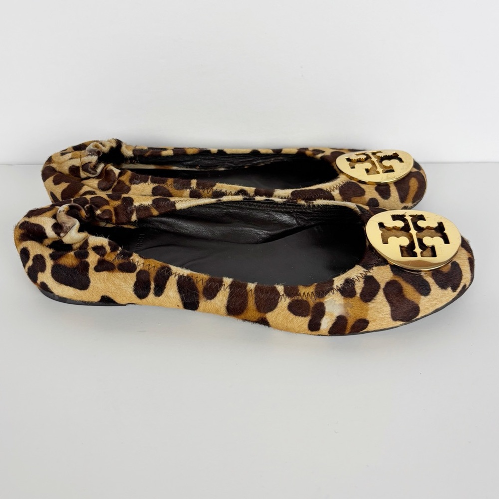 Tory Burch Animal Print Flats with Gold Emblem